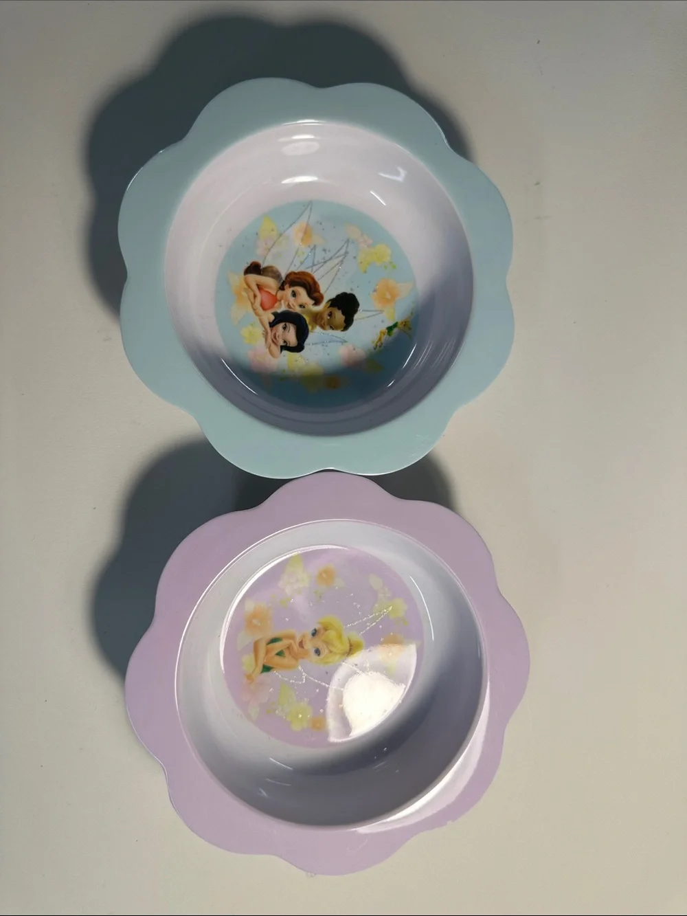 Lot of 7 Assorted Melamine Children's Dishes-  Thinker Bell Mini Disney New!!